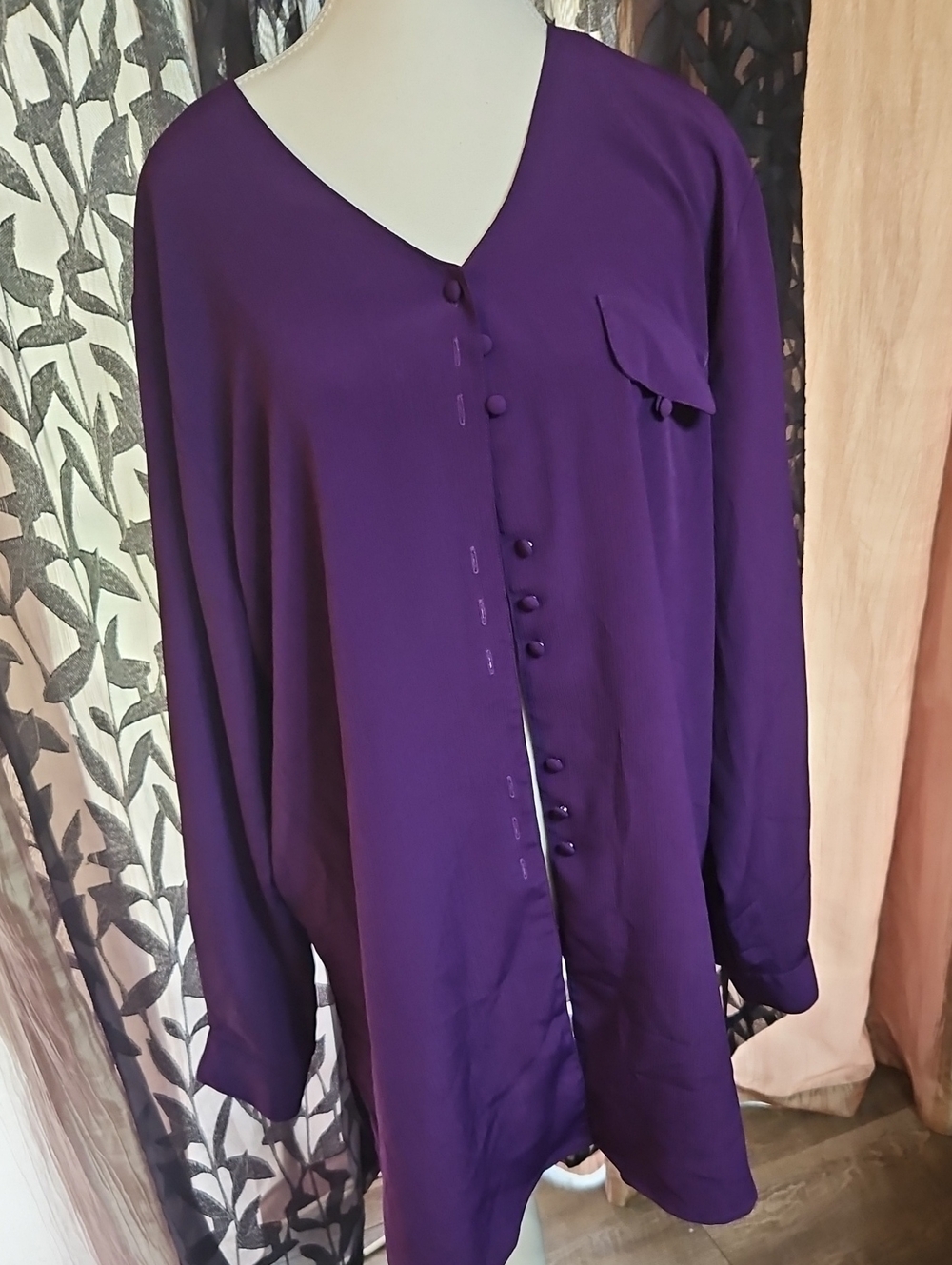 Purple V-Neck Button-Down Blouse